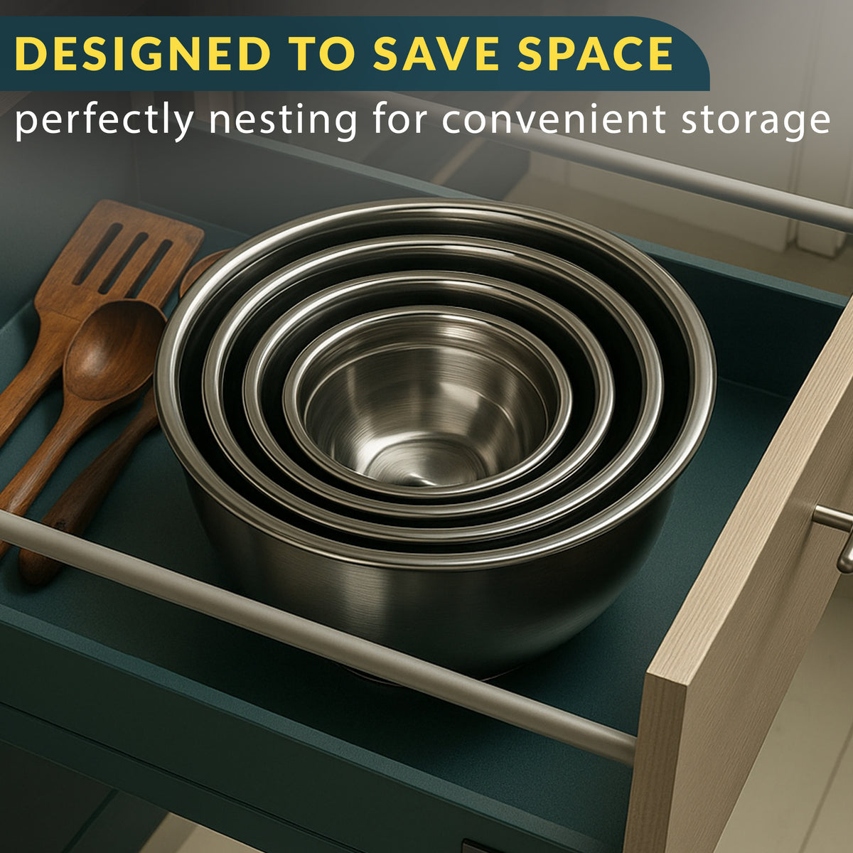 Stainless Steel Mixing Bowls with Lids Set of 5, Nesting Metal, 0.5-5 Qt Mirror-finish interior, dishwasher safe & BPA-free; stack for food prep, cooking, storage & serving