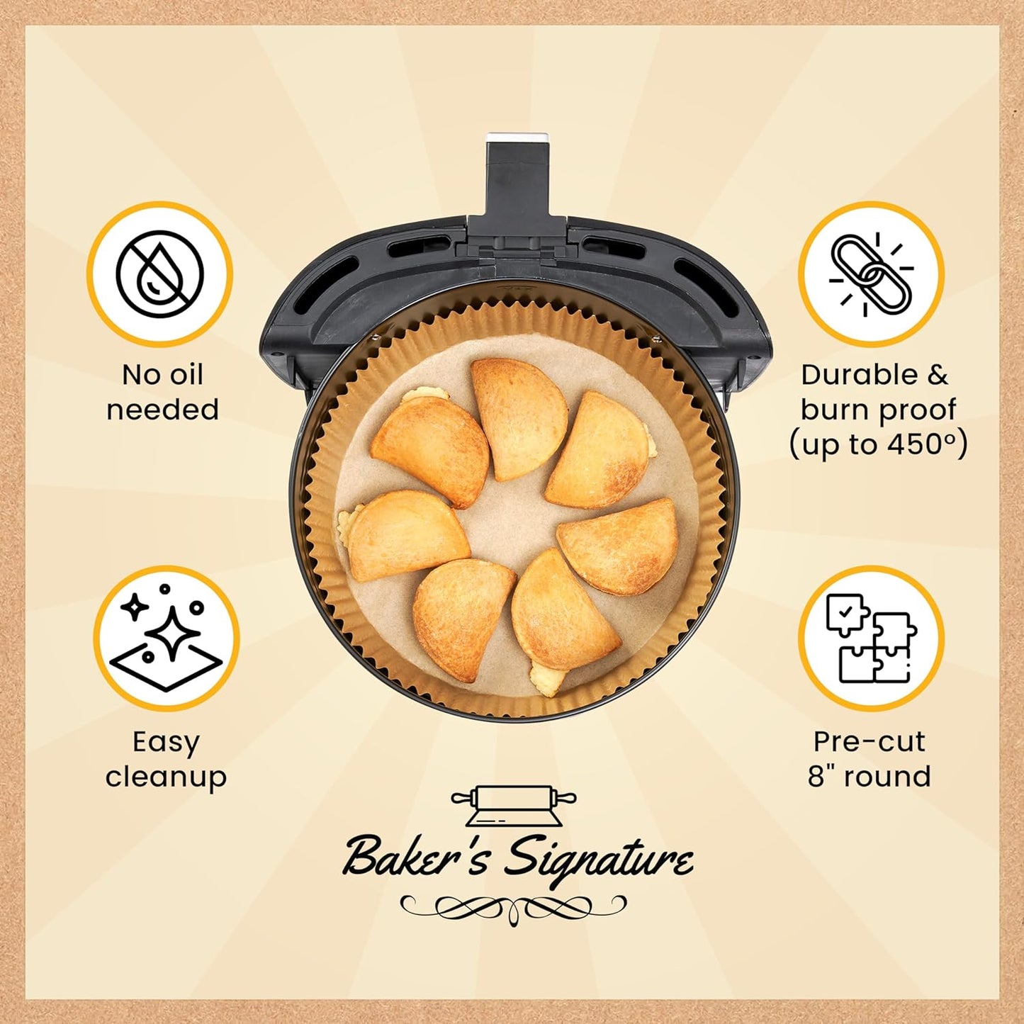 240 pcs Air Fryer Liners for Ninja, Round Disposable Airfryer Paper Liners – Non-Stick and Oil Proof for Easy Cleanup, Great for Oven, Pans & Baking – 8 Inch for 5-8 qt Basket by Baker's Signature