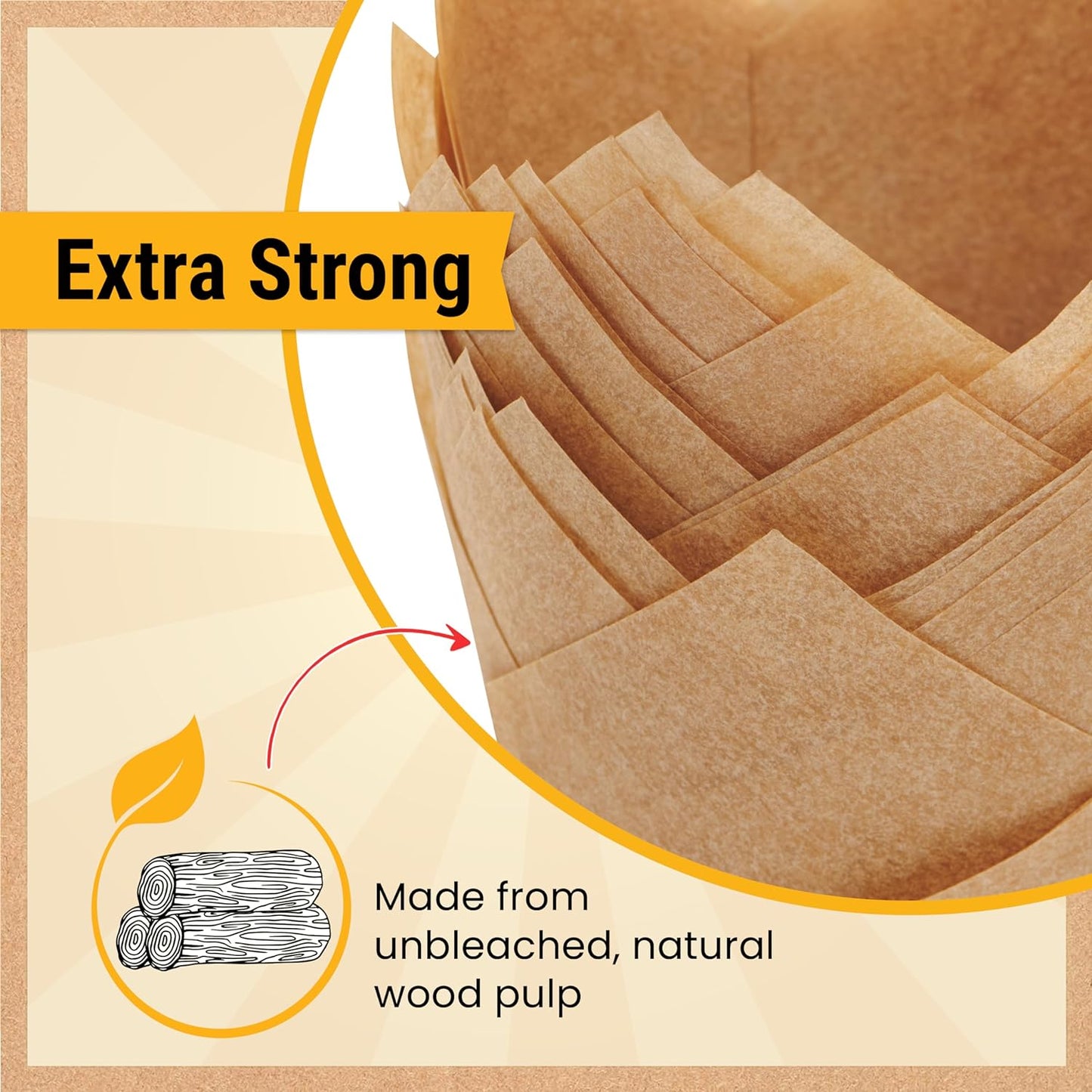 Tulip Cupcake Liners, Muffin Liners for Baking by Baker’s Signature – 150pcs of Parchment Paper Cups Cupcake Wrappers – Perfect Size, Sturdy, Greaseproof & Easy to Use – Natural Brown