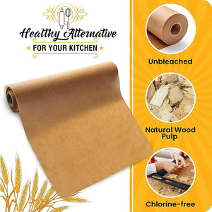 Unbleached Food Grade Parchment Paper Roll Baking Paper by Baker’s Signature | Silicone Coated & Unbleached – Will not Soak Through or Burn – Non-Toxic & Comes in Convenient Packaging