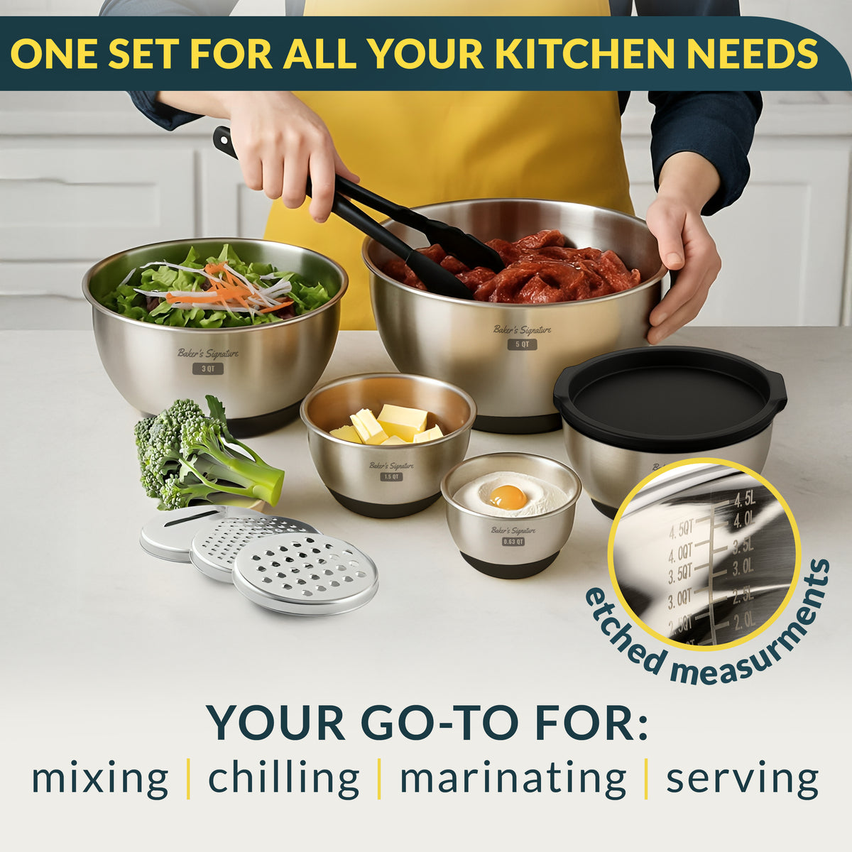 Stainless Steel Mixing Bowls with Lids Set of 5, 3 Graters, Black Nesting Design with Airtight Covers & Non-Slip Base – Mirror Finish for Food Prep, Storage, Baking & Serving
