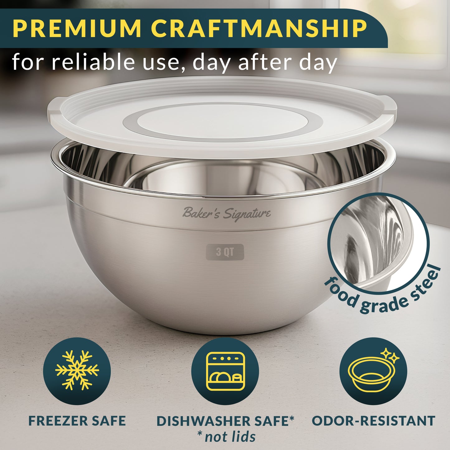 Stainless Steel Mixing Bowls with Lids Set of 5, Nesting Metal, 0.5-5 Qt Mirror-finish interior, dishwasher safe & BPA-free; stack for food prep, cooking, storage & serving