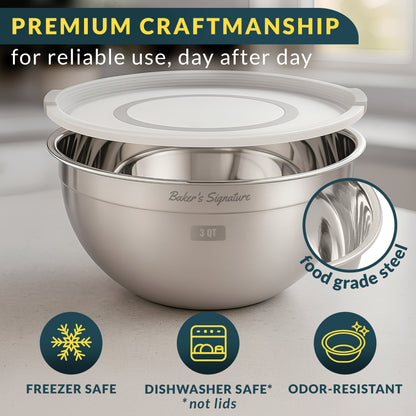 Stainless Steel Mixing Bowls with Lids Set of 5, Nesting Metal, 0.5-5 Qt Mirror-finish interior, dishwasher safe & BPA-free; stack for food prep, cooking, storage & serving
