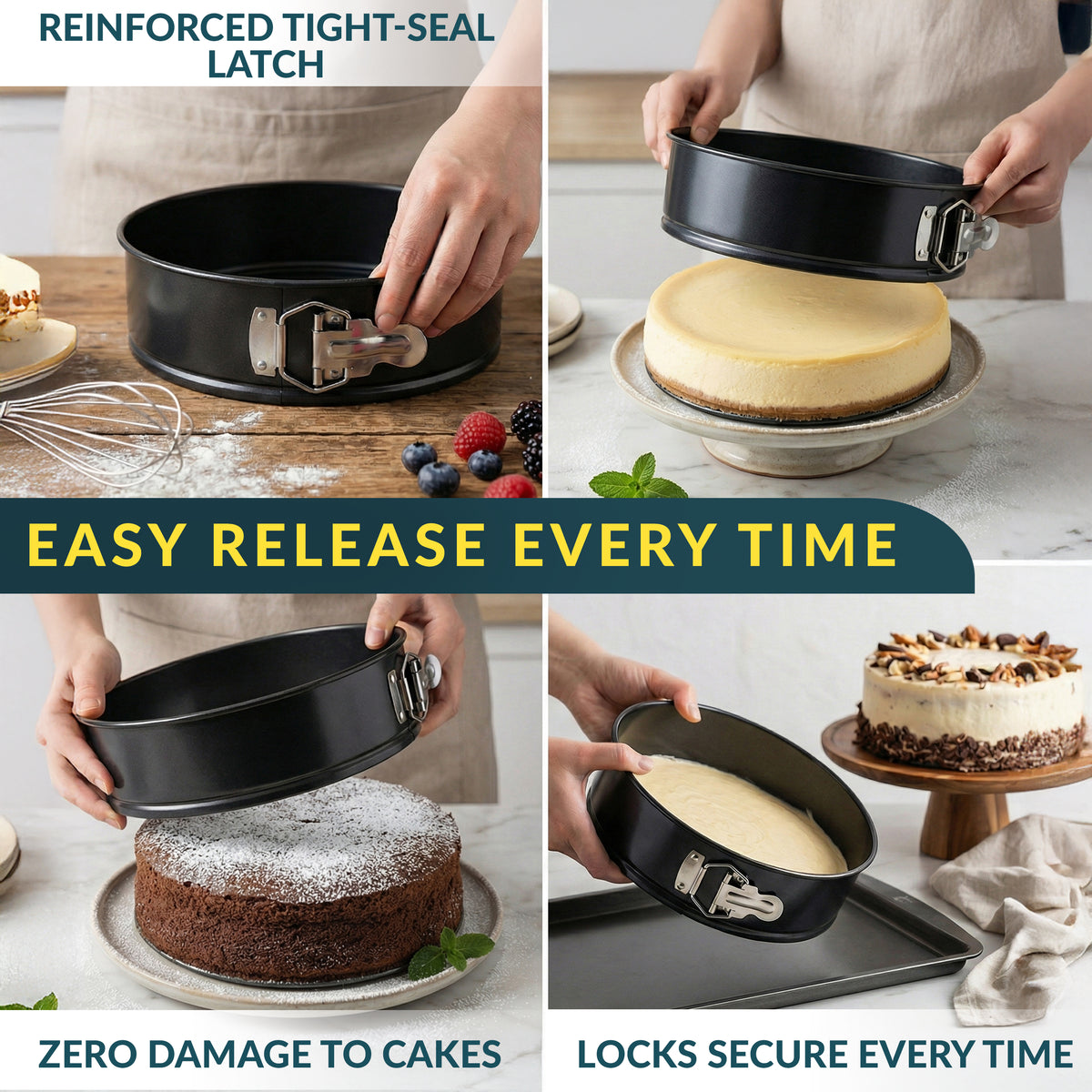 Cheesecake Pan 9" Carbon Steel With Removable Bottom – Leakproof Design Nonstick Coating Springform – Durable Cake Mold With Secure Latch, Even Heat Cheese Cake Pans For Baking