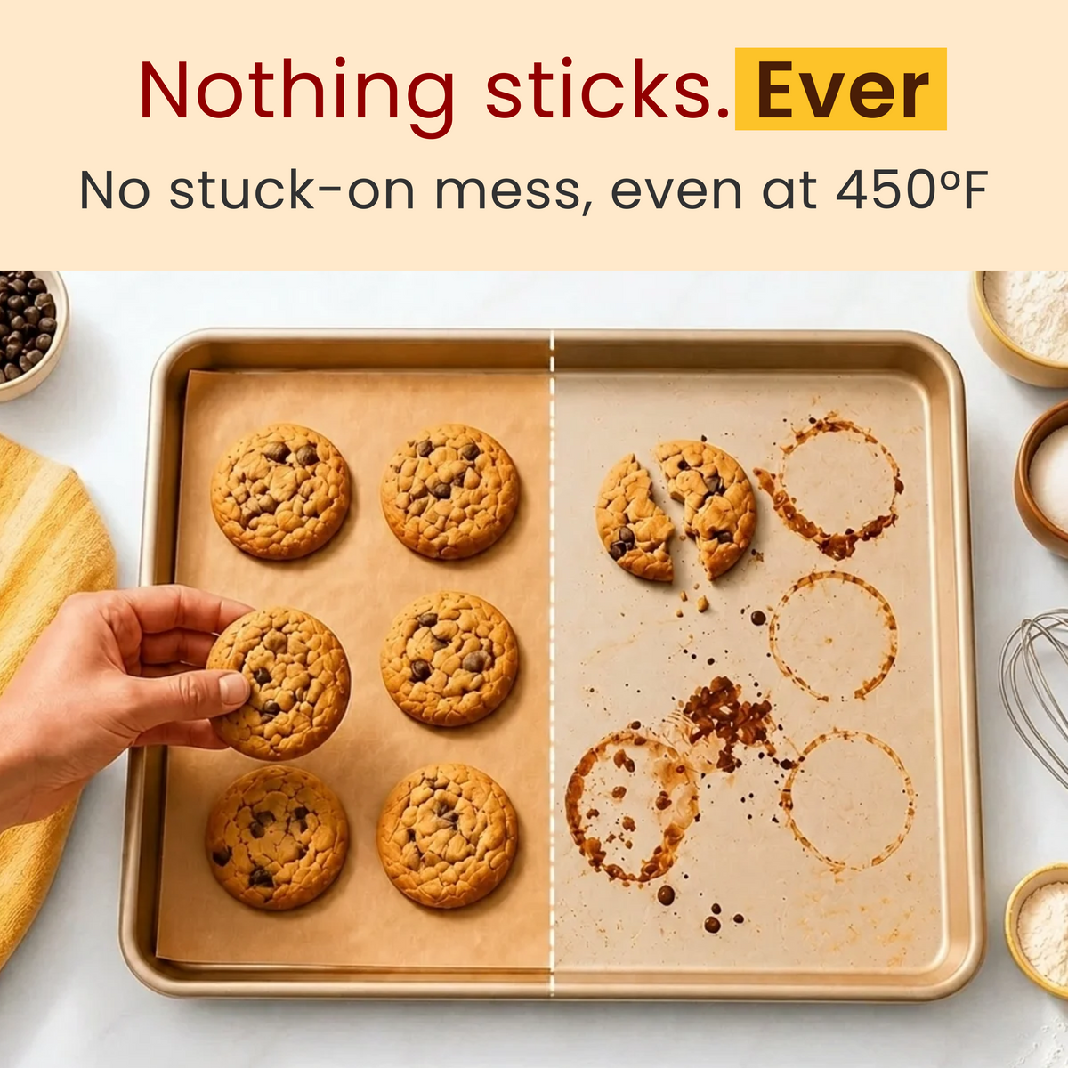 Baker's Signature Unbleached Parchment Paper Roll with Cutter, 15in x 210ft Non-stick, non-toxic brown baking paper. Oven-safe to 450°F. 260 sq ft for cooking, grilling, steaming, air fryer