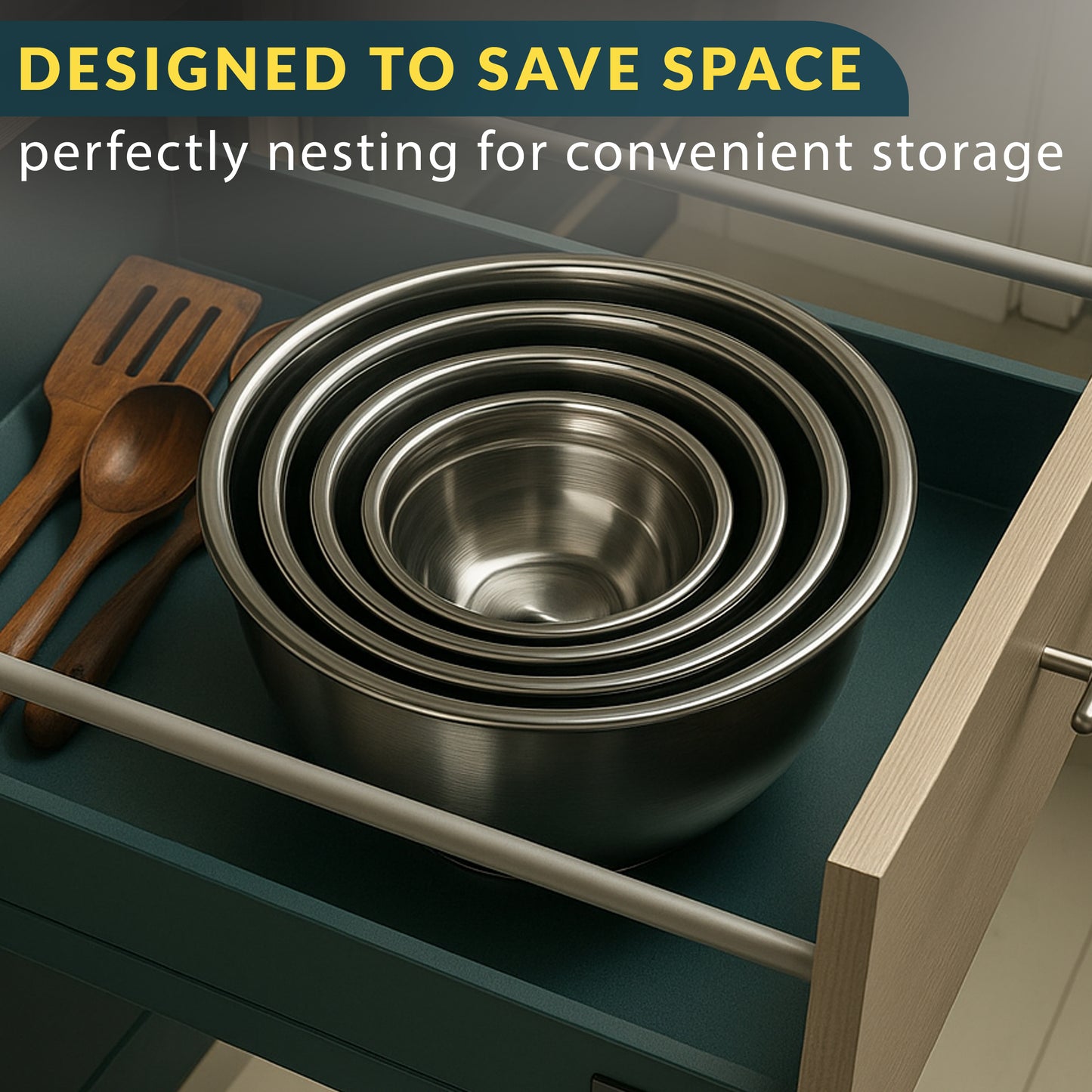 Stainless Steel Mixing Bowls with Lids Set of 5, Nesting Metal, 0.5-5 Qt Mirror-finish interior, dishwasher safe & BPA-free; stack for food prep, cooking, storage & serving