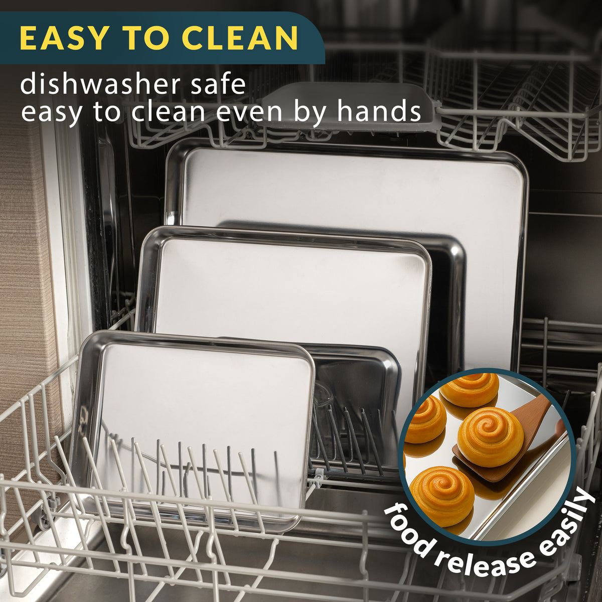 Stainless Steel Cookie Sheet Set of 3, 9/12/16" Baking Sheet Pans Baking Set of 3, Mirror Finish, Non-Stick, Rust Resistant, BPA Free, Dishwasher Safe, 9/12/16"