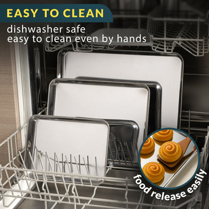 Stainless Steel Cookie Sheet Set of 3, 9/12/16" Baking Sheet Pans Baking Set of 3, Mirror Finish, Non-Stick, Rust Resistant, BPA Free, Dishwasher Safe, 9/12/16"