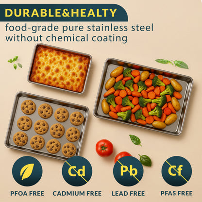 Stainless Steel Cookie Sheet Set of 3, 9/12/16" Baking Sheet Pans Baking Set of 3, Mirror Finish, Non-Stick, Rust Resistant, BPA Free, Dishwasher Safe, 9/12/16"