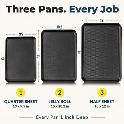 Baking Pans Set of 3, Diamond Texture Cookie Sheets, Dark Gray Baking Sheet 3 Sizes: 17.5/15.5/13.5", 0.8mm Carbon Steel, Two-Layer Non-Stick Coating, Oven Safe to 450°F, PFAS/PFOA/BPA Free