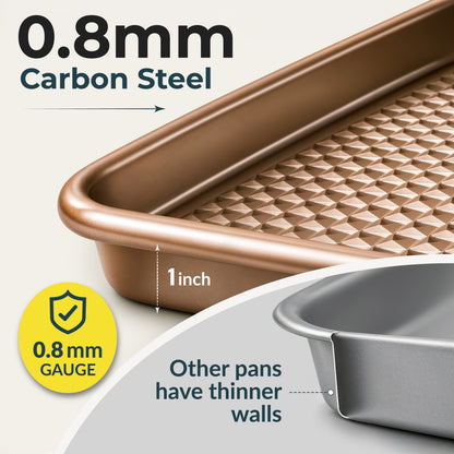 Baking Pans Set of 3, Diamond Texture Cookie Sheets, Gold Baking Sheet 3 Sizes: 17.5/15.5/13.5", 0.8mm Carbon Steel, Two-Layer Non-Stick Coating, Oven Safe to 450°F, PFAS/PFOA/BPA Free