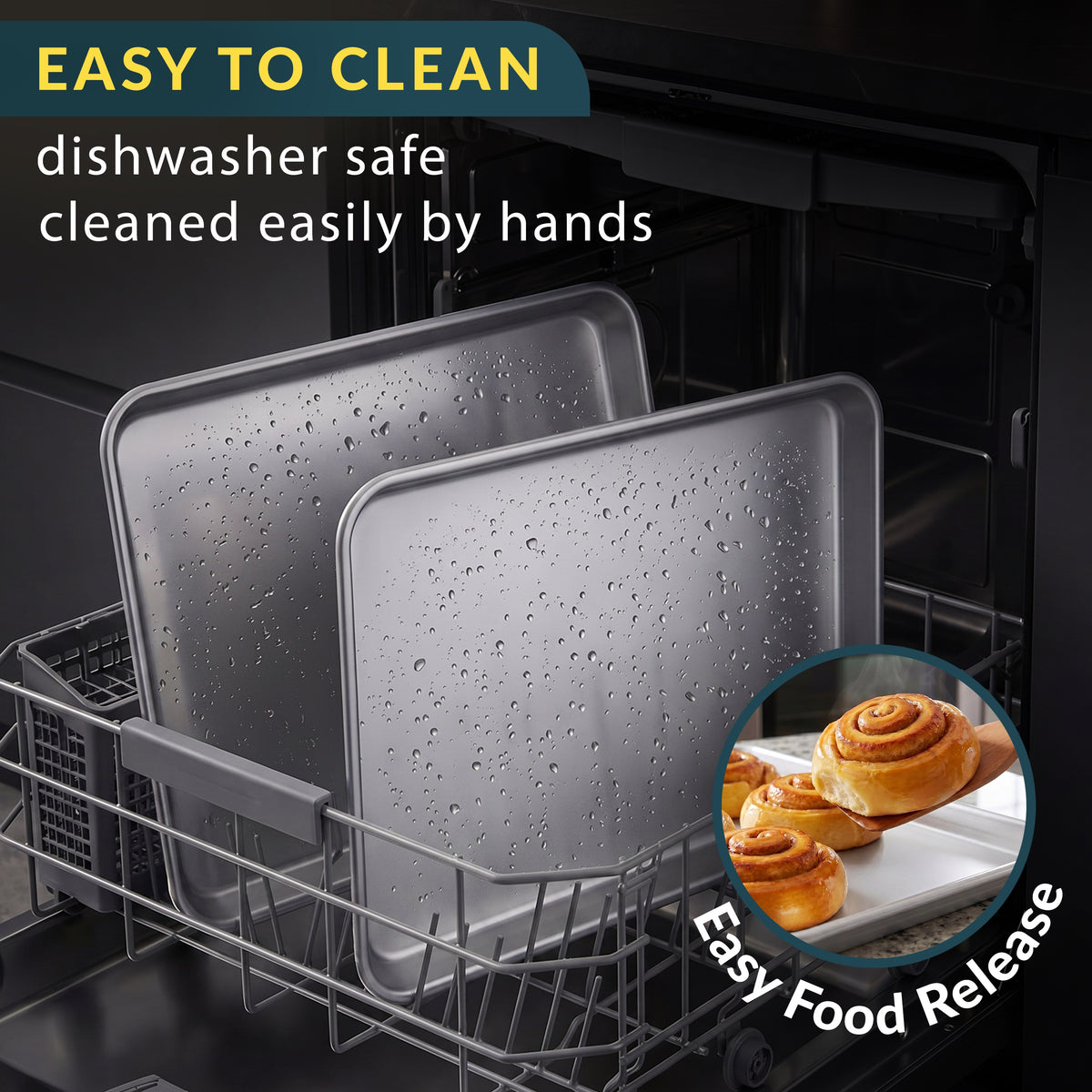 Aluminum Cookie Sheets for Baking Set of 2, 13x9" Quarter Sheet Pans Anti-warp with reinforced steel rim; even-heat, rust-resistant & easy to clean; food-grade, oven-safe