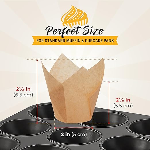 Tulip Cupcake Liners, Muffin Liners for Baking by Baker’s Signature – 150pcs of Parchment Paper Cups Cupcake Wrappers – Perfect Size, Sturdy, Greaseproof & Easy to Use – Natural Brown