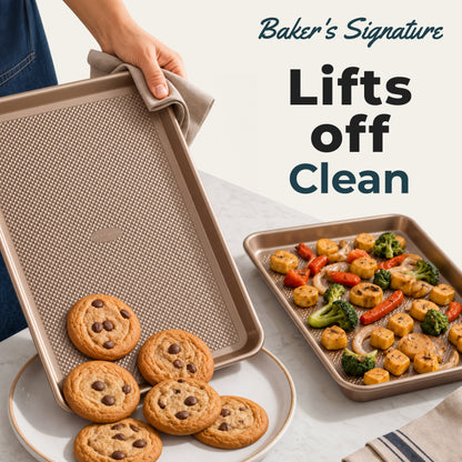 Baking Pans Set of 3, Diamond Texture Cookie Sheets, Gold Baking Sheet 3 Sizes: 17.5/15.5/13.5", 0.8mm Carbon Steel, Two-Layer Non-Stick Coating, Oven Safe to 450°F, PFAS/PFOA/BPA Free