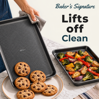 Baking Pans Set of 3, Diamond Texture Cookie Sheets, Dark Gray Baking Sheet 3 Sizes: 17.5/15.5/13.5", 0.8mm Carbon Steel, Two-Layer Non-Stick Coating, Oven Safe to 450°F, PFAS/PFOA/BPA Free