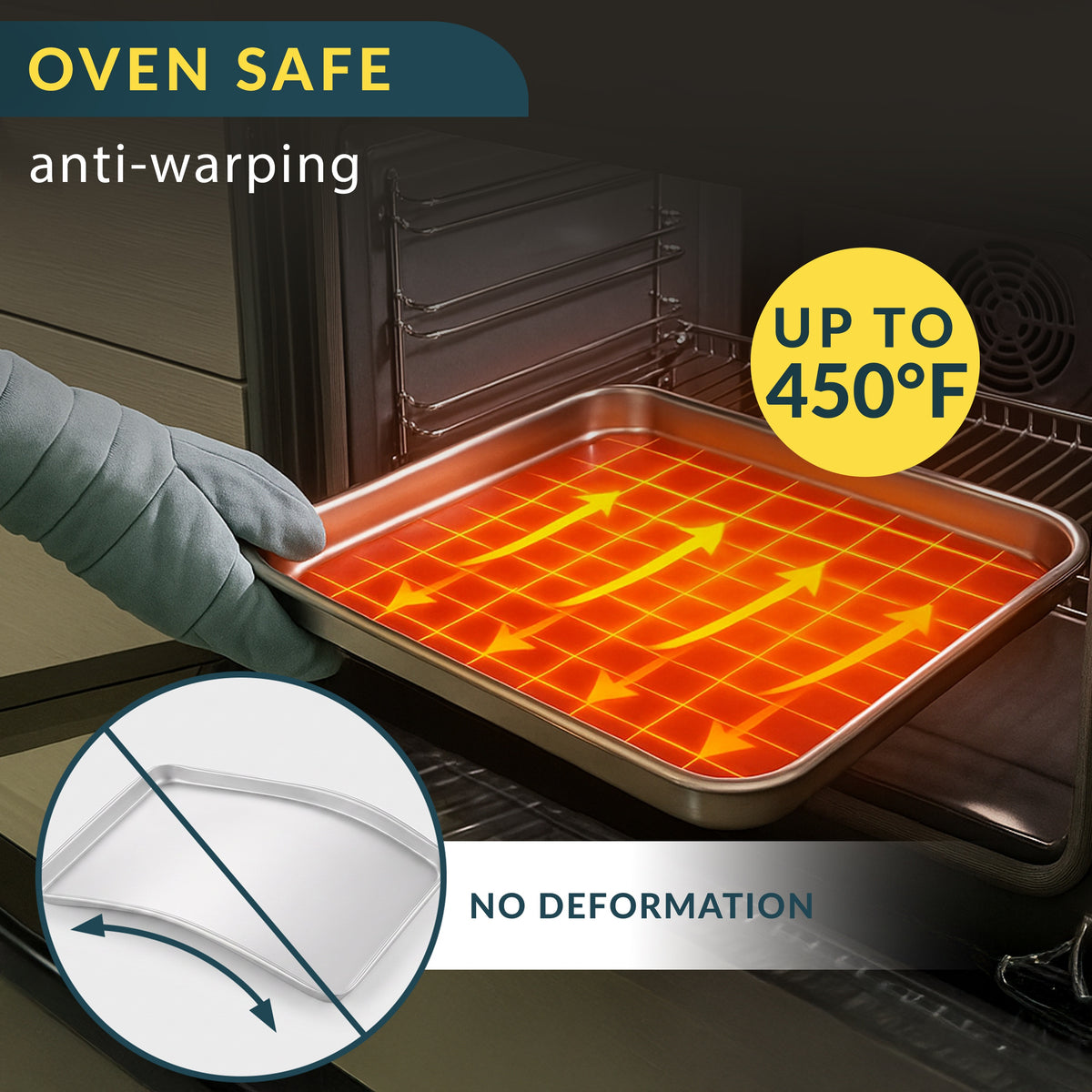 Aluminum Cookie Sheets for Baking Set of 2, 13x9" Quarter Sheet Pans Anti-warp with reinforced steel rim; even-heat, rust-resistant & easy to clean; food-grade, oven-safe