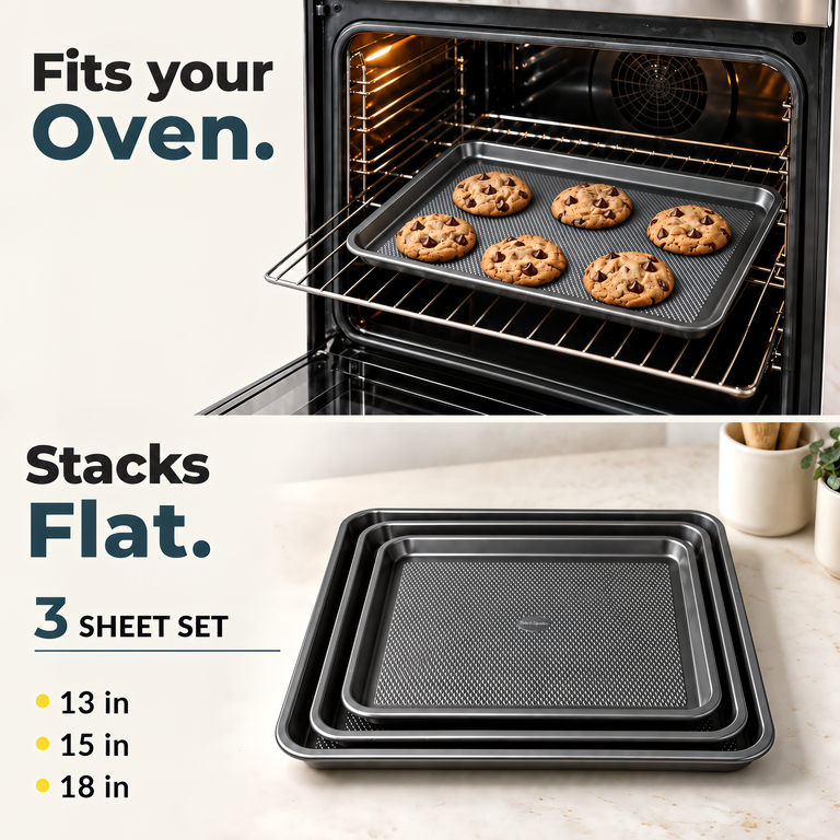Baking Pans Set of 3, Diamond Texture Cookie Sheets, Dark Gray Baking Sheet 3 Sizes: 17.5/15.5/13.5