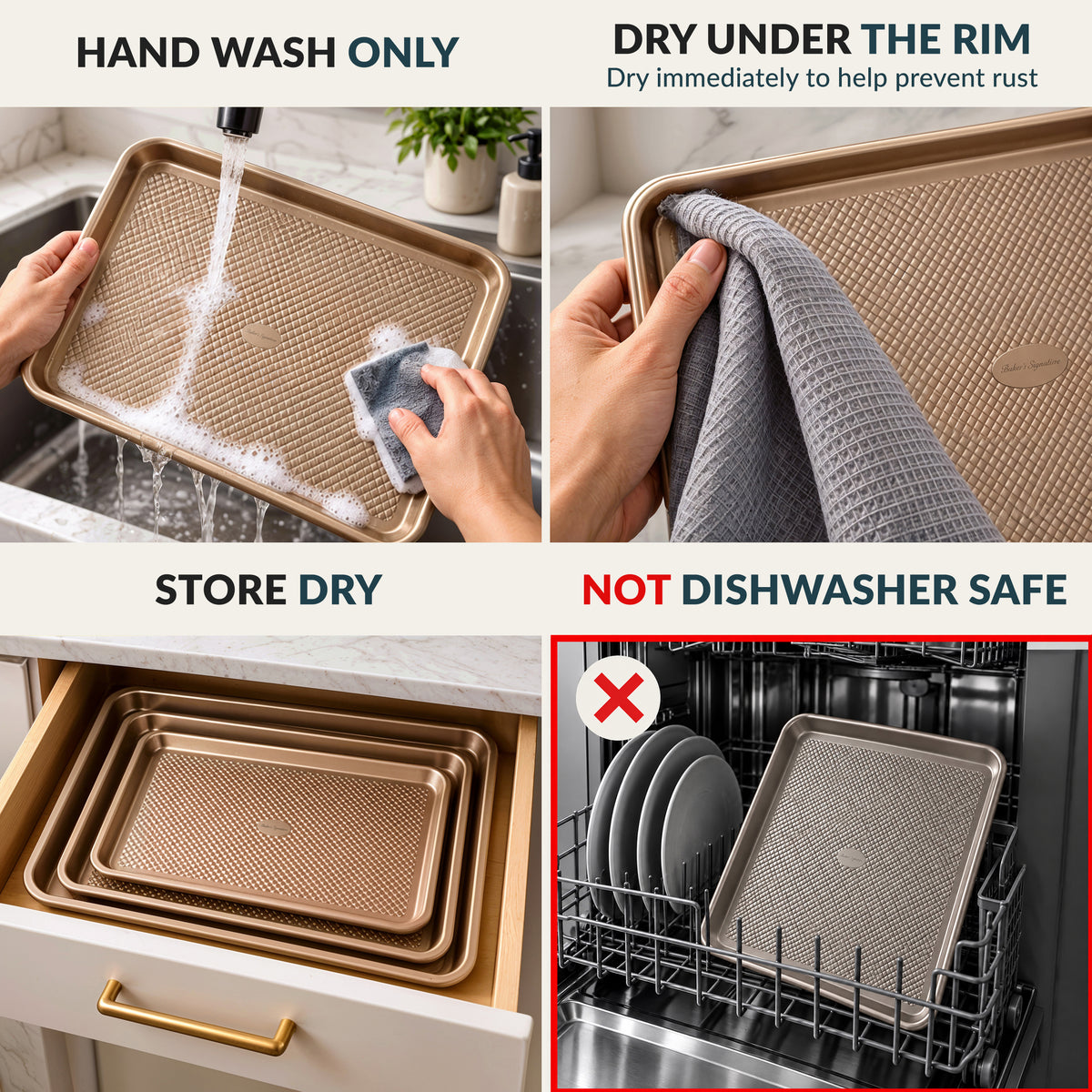 Baking Pans Set of 3, Diamond Texture Cookie Sheets, Gold Baking Sheet 3 Sizes: 17.5/15.5/13.5", 0.8mm Carbon Steel, Two-Layer Non-Stick Coating, Oven Safe to 450°F, PFAS/PFOA/BPA Free