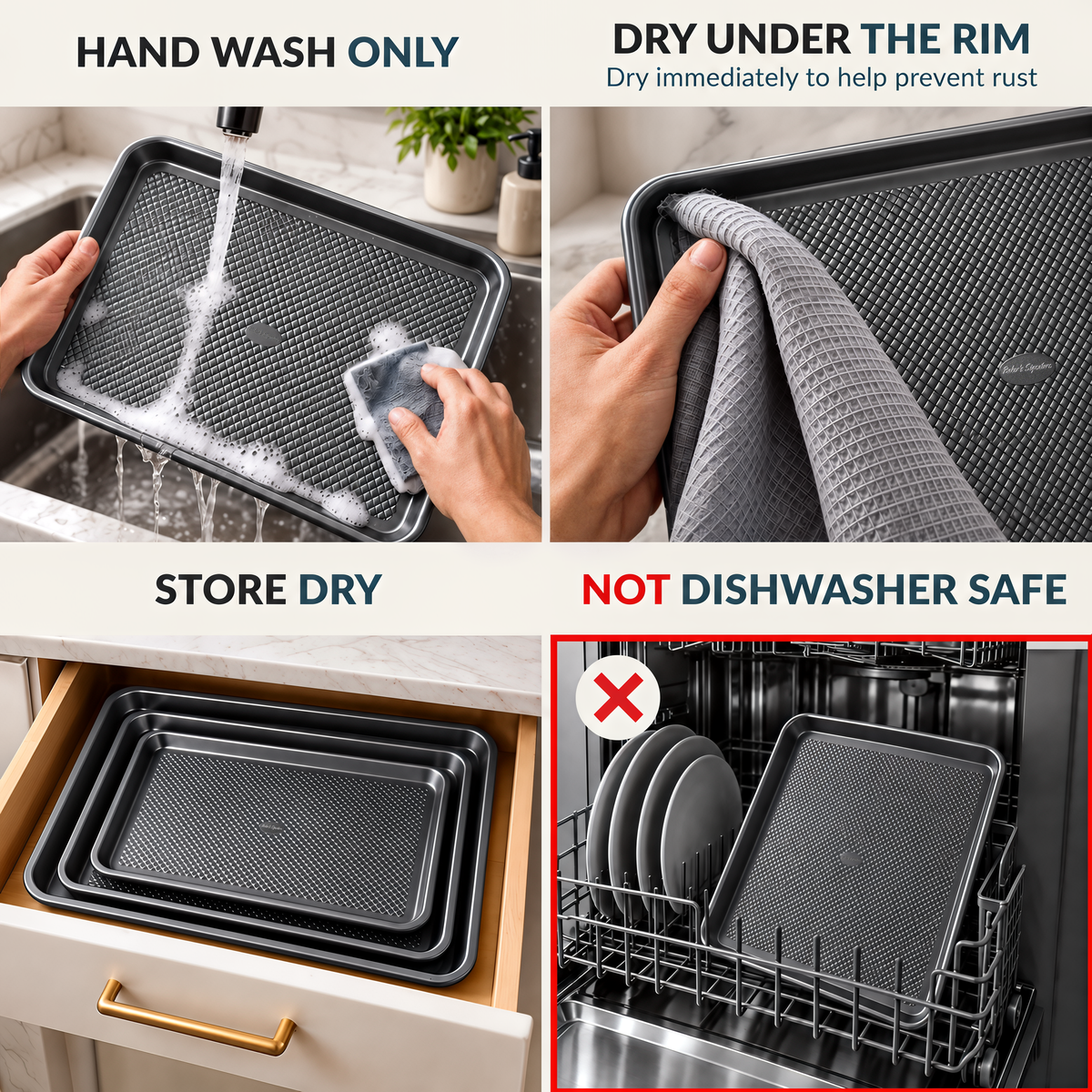 Baking Pans Set of 3, Diamond Texture Cookie Sheets, Dark Gray Baking Sheet 3 Sizes: 17.5/15.5/13.5", 0.8mm Carbon Steel, Two-Layer Non-Stick Coating, Oven Safe to 450°F, PFAS/PFOA/BPA Free