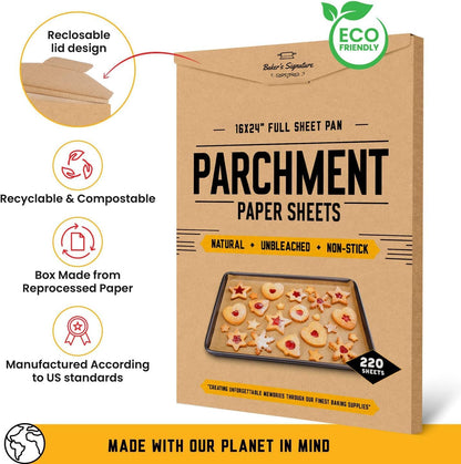 Parchment Paper Baking Sheets by Baker's Signature | Precut Non-Stick & Unbleached - Will Not Curl or Burn - Non-Toxic & Comes in Convenient Packaging - 12x16 Inch Pack of 120