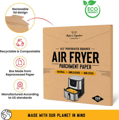 Bamboo Steamer Liner, 8.5" Air Fryer Parchment Paper Liners Sheets – 220pcs Unbleached Bamboo Steamer Basket Liners – Easy Cleanup, Will Not Burn or Curl, Non-Toxic & Volume Pack by Baker’s Signature