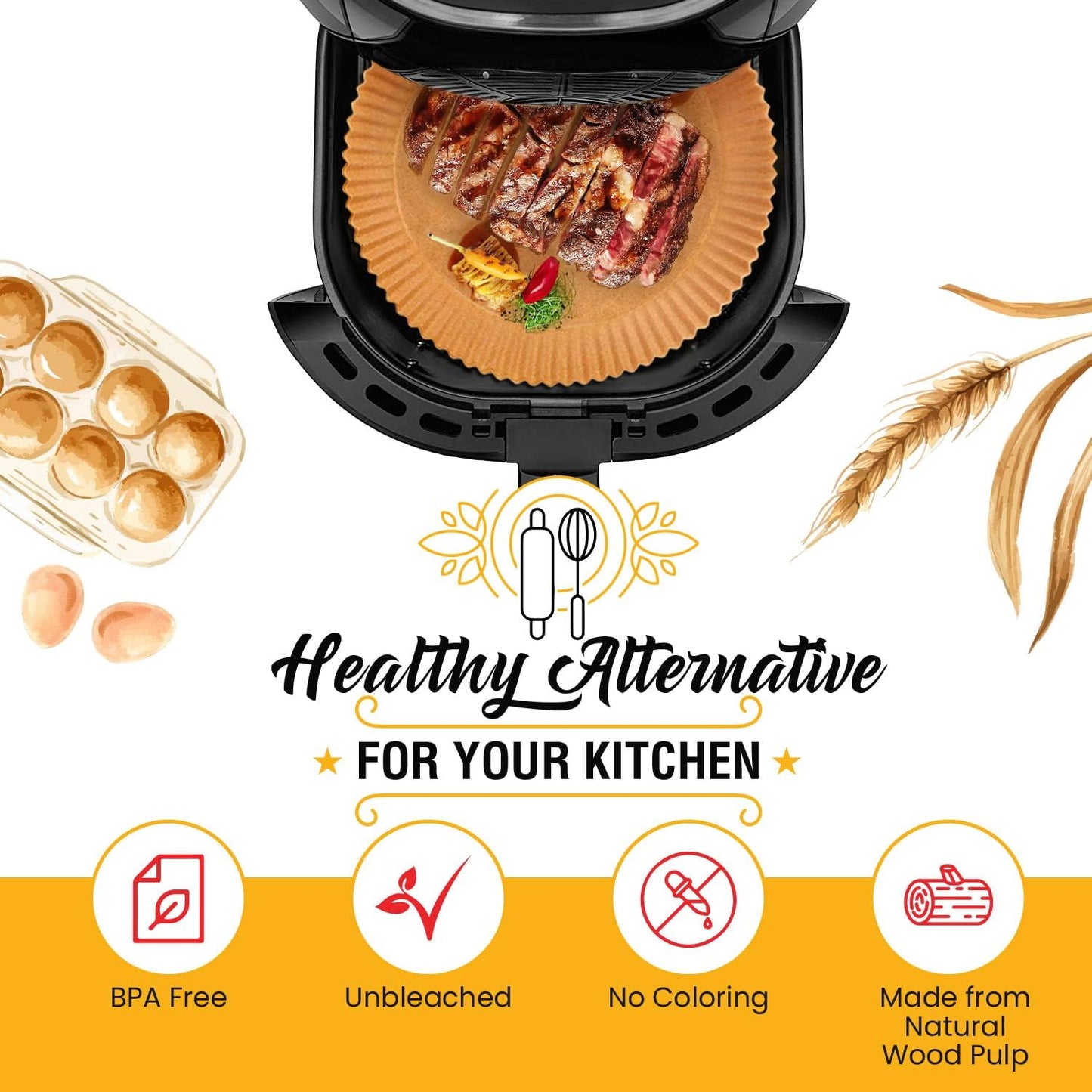 Small Air Fryer Liners, 2 qt Air Fryer Liners, 120Pcs Disposable Parchment Paper Liners – Non-Stick and Oil Proof for Easy Cleanup – 6.3” Round for 2-5 qt Basket by Baker's Signature