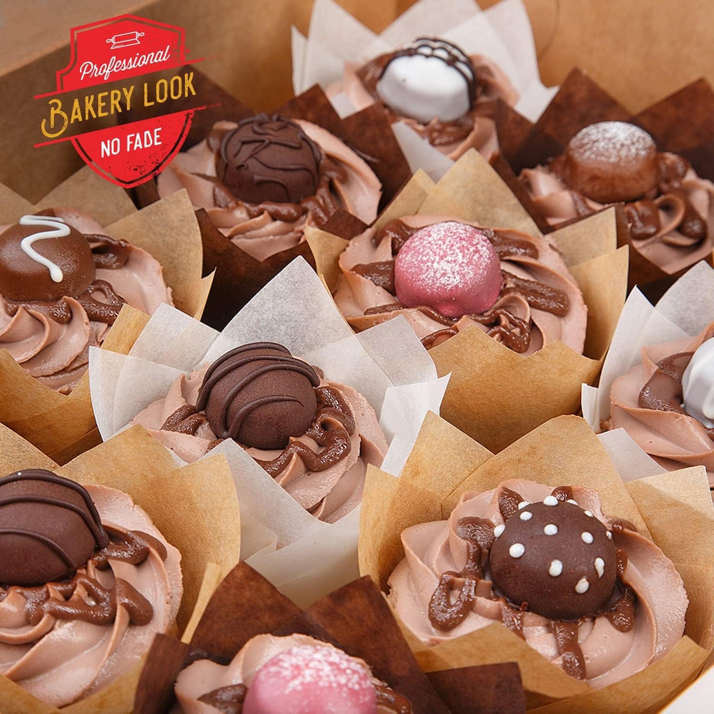 Tulip Cupcake Liners, Muffin Liners for Baking by Baker’s Signature – 150pcs of Parchment Paper Cups Cupcake Wrappers – Perfect Size, Sturdy, Greaseproof & Easy to Use – Beige White Brown