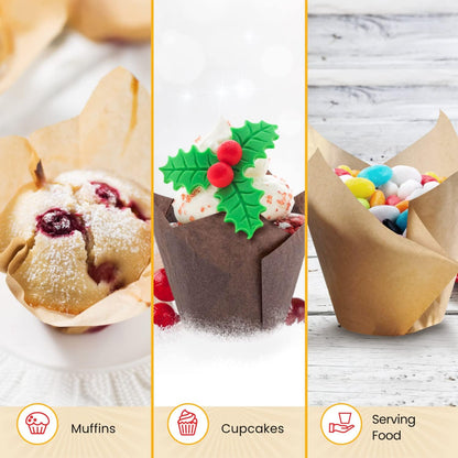 Tulip Baking Cups - Striped Tulip Baking Paper Cupcake & Muffin Liners Pack of 150 | Grease resistant Wrappers by Baker’s Signature – Will Not Curl or Burn – Non-Toxic & Comes in Convenient Packaging
