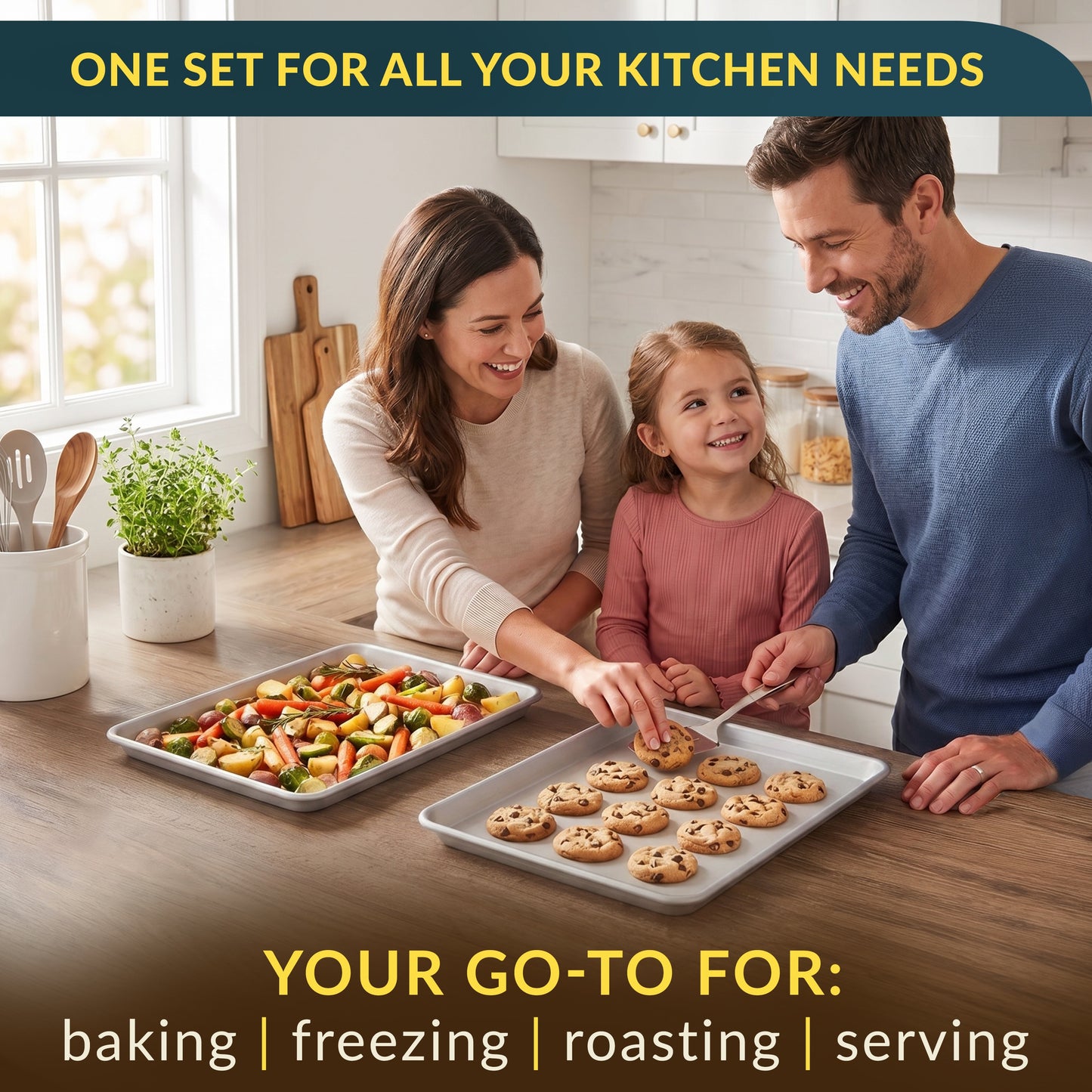 Aluminum Cookie Sheets for Baking Set of 2, 13x9" Quarter Sheet Pans Anti-warp with reinforced steel rim; even-heat, rust-resistant & easy to clean; food-grade, oven-safe
