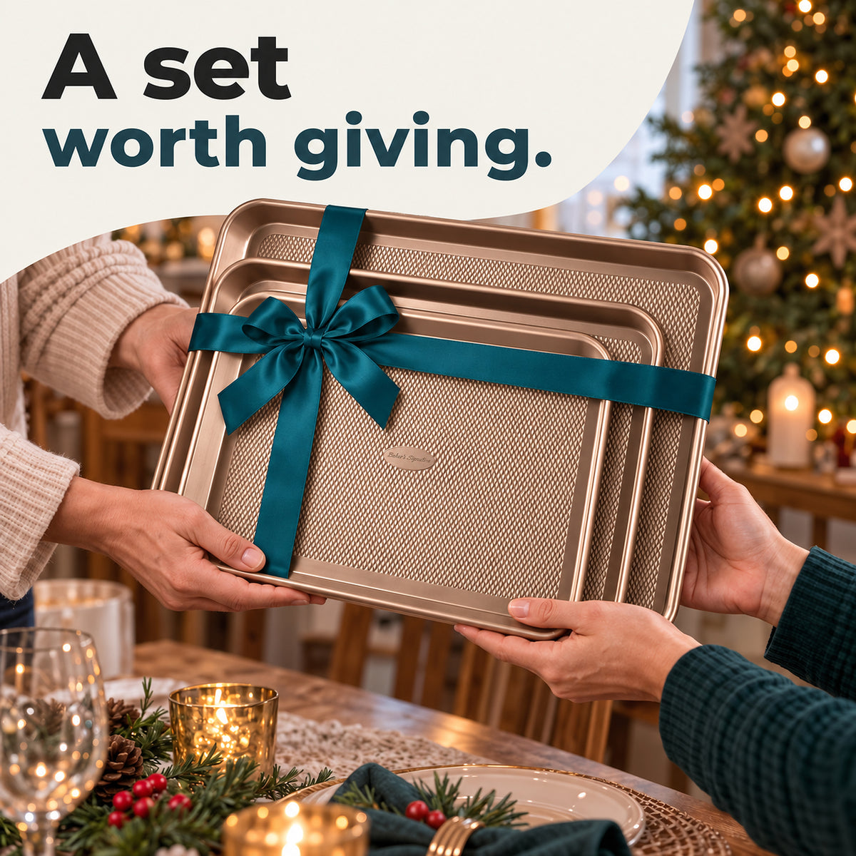 Baking Pans Set of 3, Diamond Texture Cookie Sheets, Gold Baking Sheet 3 Sizes: 17.5/15.5/13.5", 0.8mm Carbon Steel, Two-Layer Non-Stick Coating, Oven Safe to 450°F, PFAS/PFOA/BPA Free