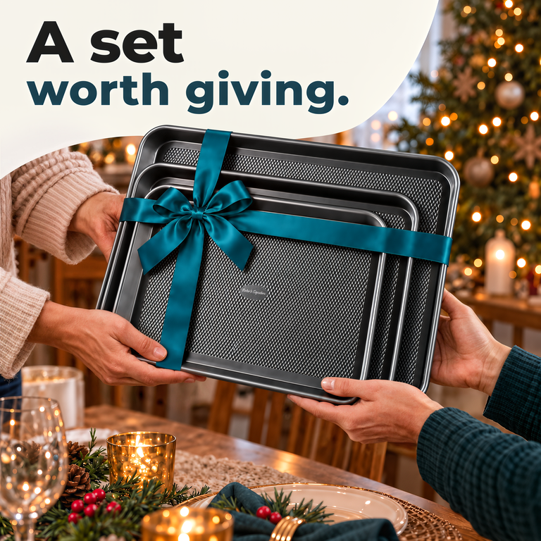 Baking Pans Set of 3, Diamond Texture Cookie Sheets, Dark Gray Baking Sheet 3 Sizes: 17.5/15.5/13.5