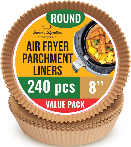 240 pcs Air Fryer Liners for Ninja, Round Disposable Airfryer Paper Liners – Non-Stick and Oil Proof for Easy Cleanup, Great for Oven, Pans & Baking – 8 Inch for 5-8 qt Basket by Baker's Signature