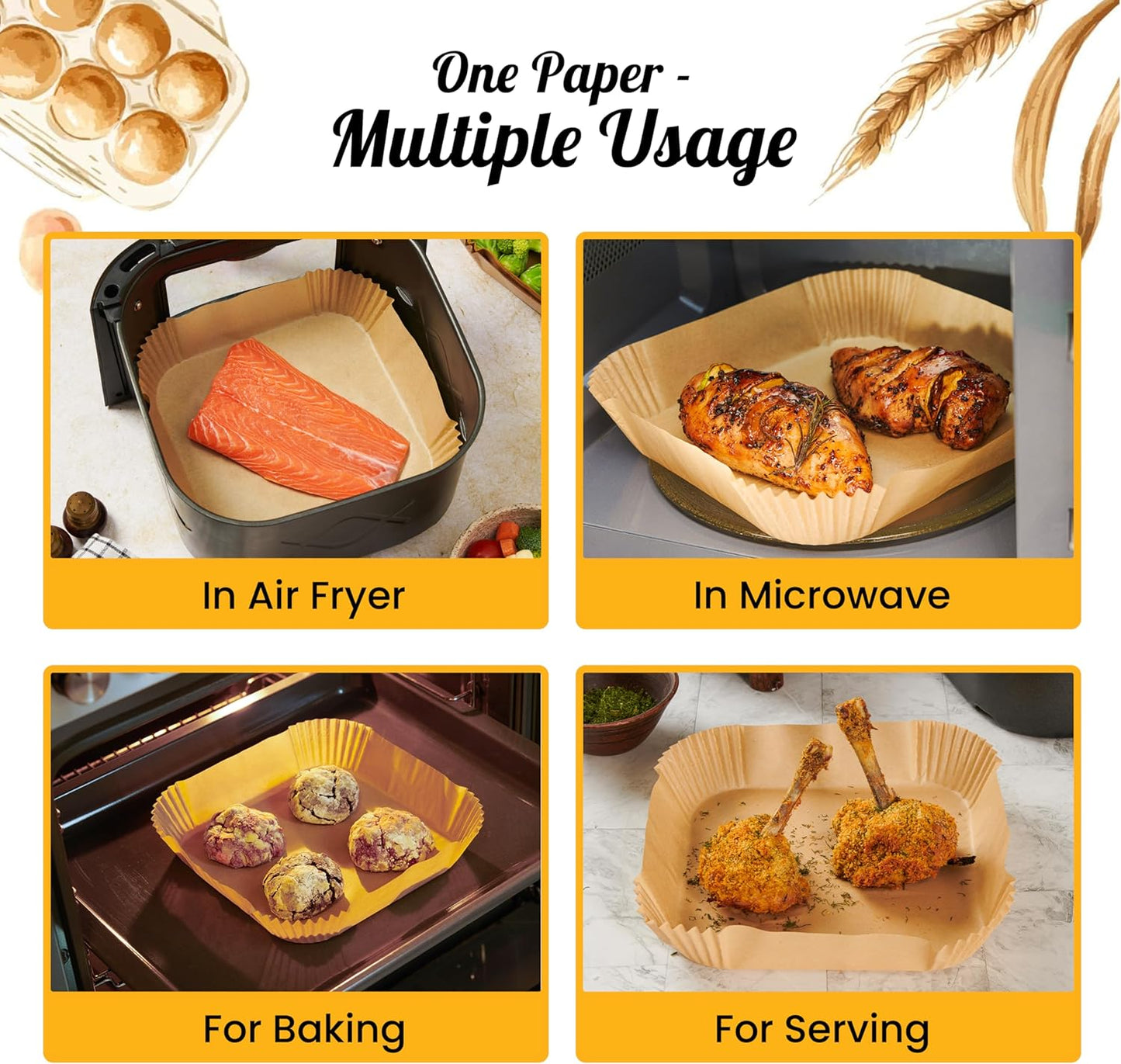 240 pcs Air Fryer Liners, Disposable Airfryer Paper Liners – Non-Stick and Oil Proof for Easy Cleanup, Great for Oven, Pans & Baking – 8” Square for 5-8 qt Basket by Baker's Signature