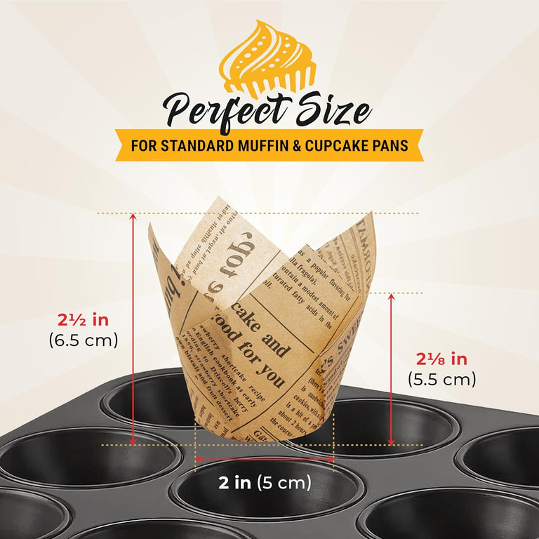 Tulip Cupcake Liners, Muffin Liners for Baking by Baker’s Signature – 150pcs of Parchment Paper Cups Cupcake Wrappers – Perfect Size, Sturdy, Greaseproof & Easy to Use – Beige White Brown