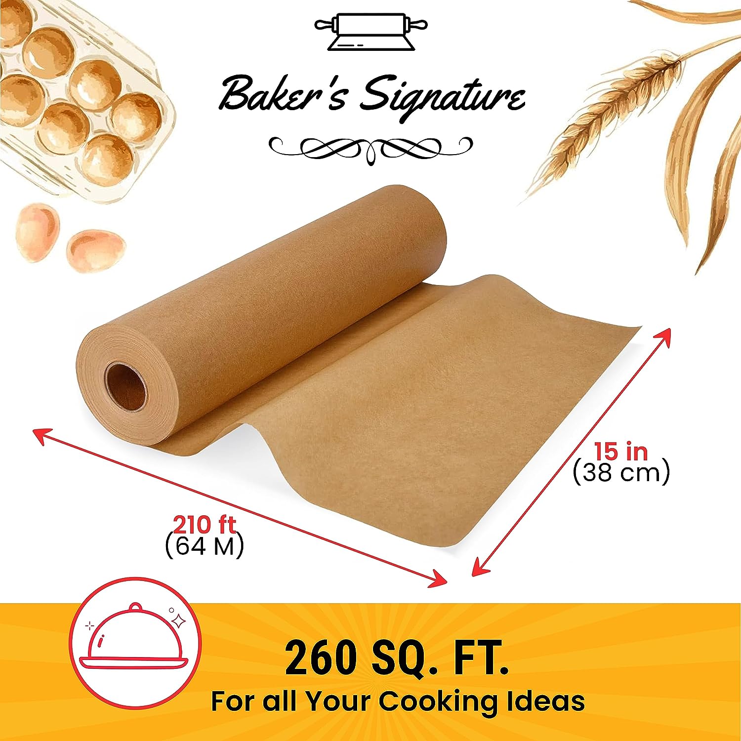 Unbleached Food Grade Parchment Paper Roll Baking Paper by Baker’s  Signature | Silicone Coated & Unbleached – Will not Soak Through or Burn –