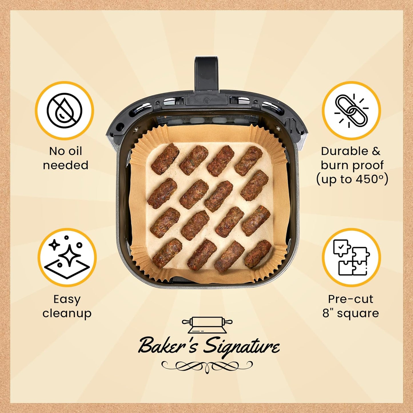240 pcs Air Fryer Liners, Disposable Airfryer Paper Liners – Non-Stick and Oil Proof for Easy Cleanup, Great for Oven, Pans & Baking – 8” Square for 5-8 qt Basket by Baker's Signature