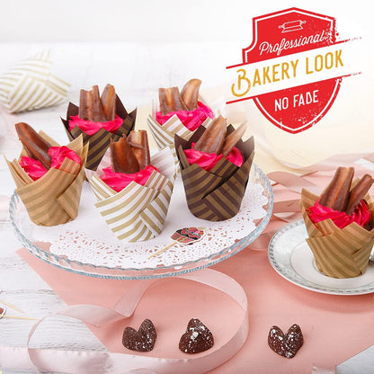 Tulip Baking Cups - Striped Tulip Baking Paper Cupcake & Muffin Liners Pack of 150 | Grease resistant Wrappers by Baker’s Signature – Will Not Curl or Burn – Non-Toxic & Comes in Convenient Packaging
