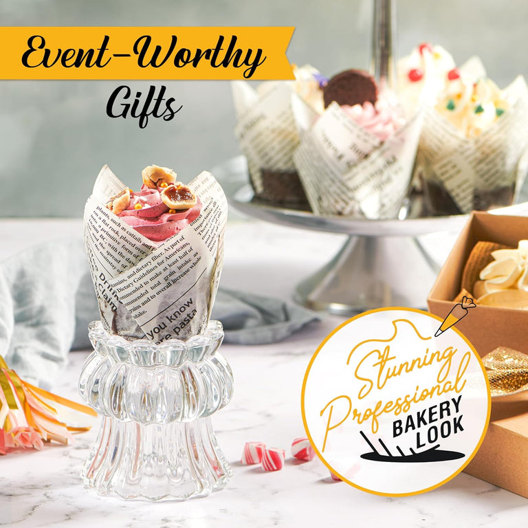 Tulip Cupcake Liners, Muffin Liners for Baking by Baker’s Signature – 150pcs of Parchment Paper Cups Cupcake Wrappers – Perfect Size, Sturdy, Greaseproof & Easy to Use – Beige White Brown