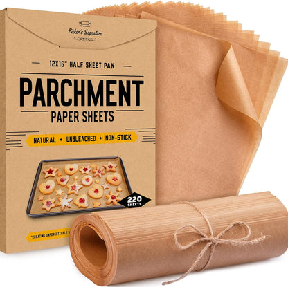 Parchment Paper Baking Sheets by Baker’s Signature | Precut Silicone Coated & Unbleached – Will Not Curl or Burn – Non-Toxic & Comes in Convenient Packaging – 12x16 Inch Pack of 220