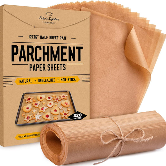 Parchment Paper Baking Sheets by Baker’s Signature | Precut Silicone Coated & Unbleached – Will Not Curl or Burn – Non-Toxic & Comes in Convenient Packaging – 12x16 Inch Pack of 220