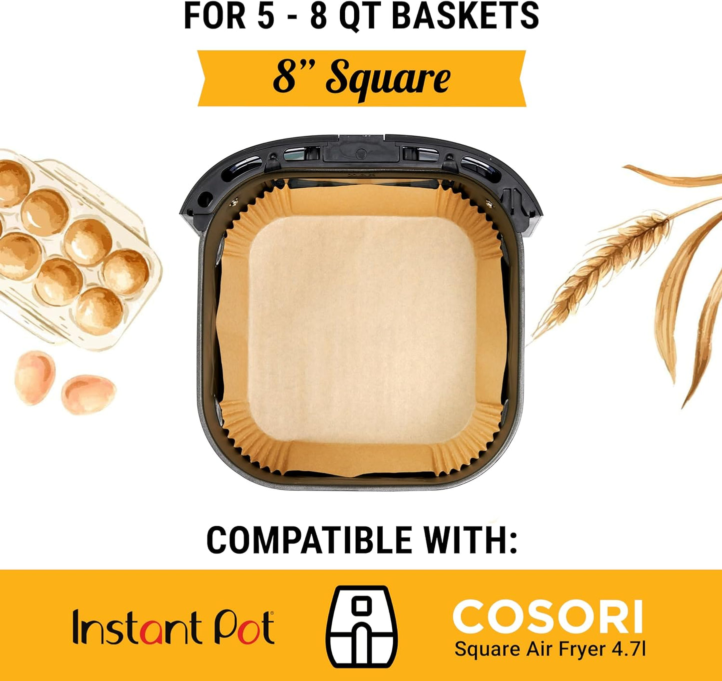 240 pcs Air Fryer Liners, Disposable Airfryer Paper Liners – Non-Stick and Oil Proof for Easy Cleanup, Great for Oven, Pans & Baking – 8” Square for 5-8 qt Basket by Baker's Signature