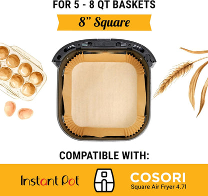 240 pcs Air Fryer Liners, Disposable Airfryer Paper Liners – Non-Stick and Oil Proof for Easy Cleanup, Great for Oven, Pans & Baking – 8” Square for 5-8 qt Basket by Baker's Signature