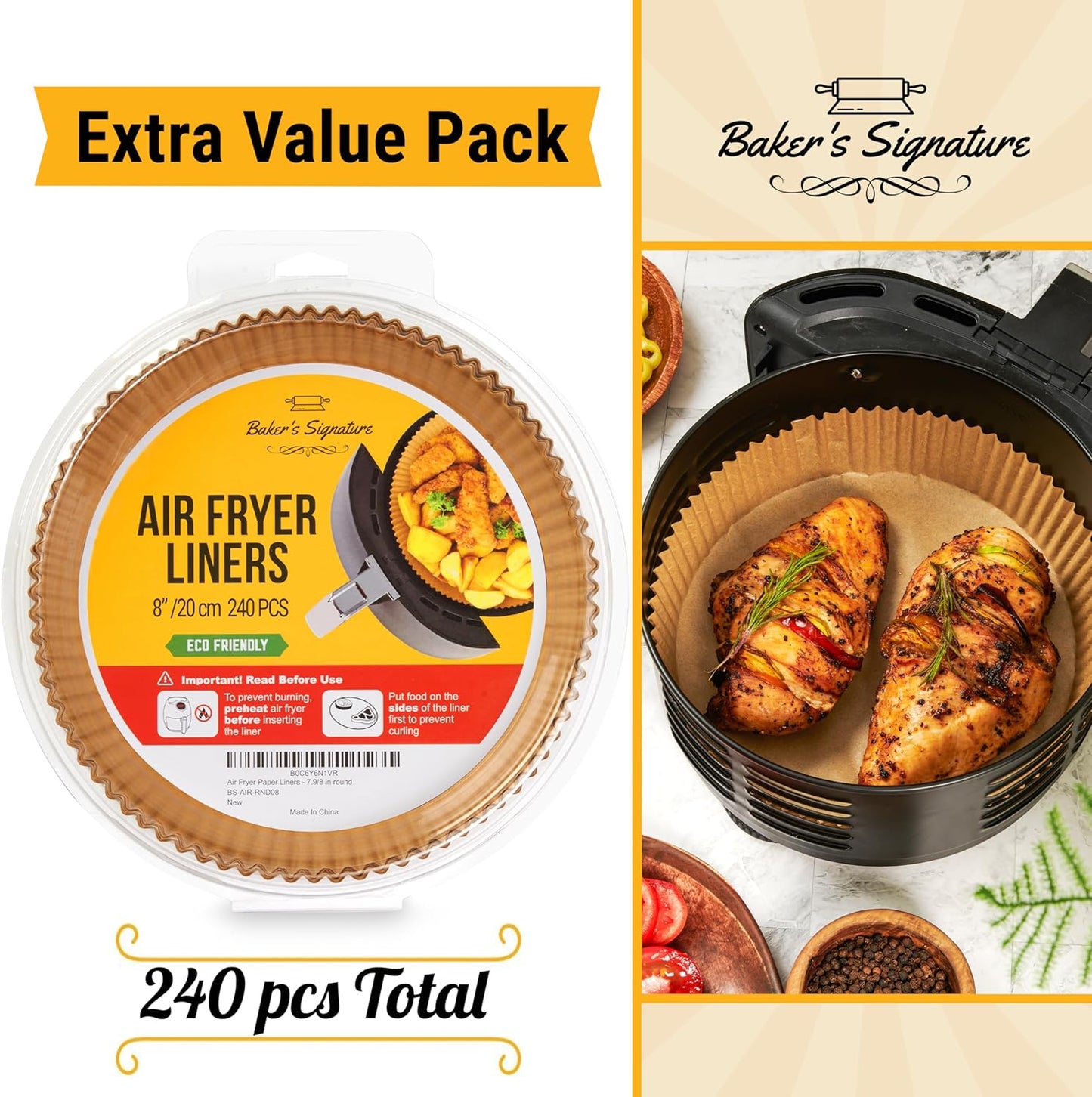 240 pcs Air Fryer Liners for Ninja, Round Disposable Airfryer Paper Liners – Non-Stick and Oil Proof for Easy Cleanup, Great for Oven, Pans & Baking – 8 Inch for 5-8 qt Basket by Baker's Signature