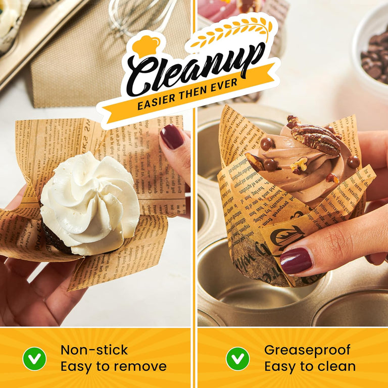 Tulip Cupcake Liners, Muffin Liners for Baking by Baker’s Signature – 150pcs of Parchment Paper Cups Cupcake Wrappers – Perfect Size, Sturdy, Greaseproof & Easy to Use – Beige White Brown
