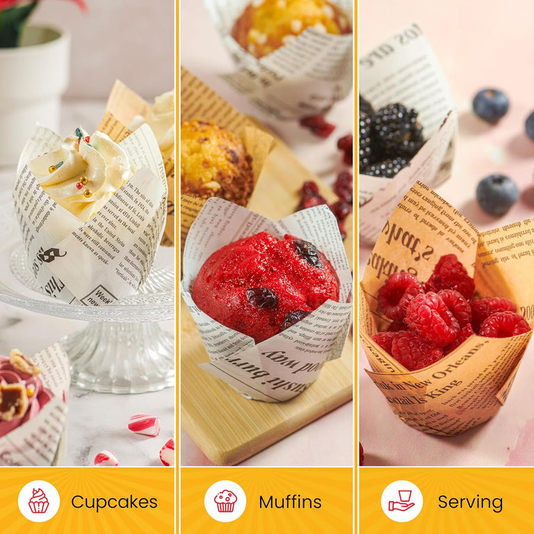 Tulip Cupcake Liners, Muffin Liners for Baking by Baker’s Signature – 150pcs of Parchment Paper Cups Cupcake Wrappers – Perfect Size, Sturdy, Greaseproof & Easy to Use – Beige White Brown