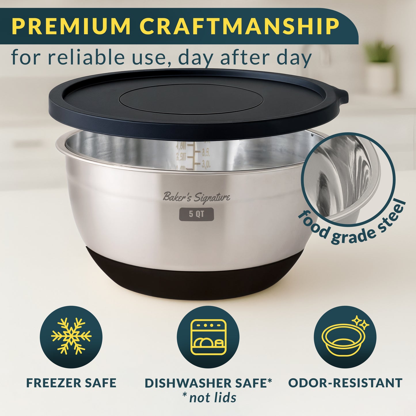 Stainless Steel Mixing Bowls with Lids Set of 5, 3 Graters, Black Nesting Design with Airtight Covers & Non-Slip Base – Mirror Finish for Food Prep, Storage, Baking & Serving