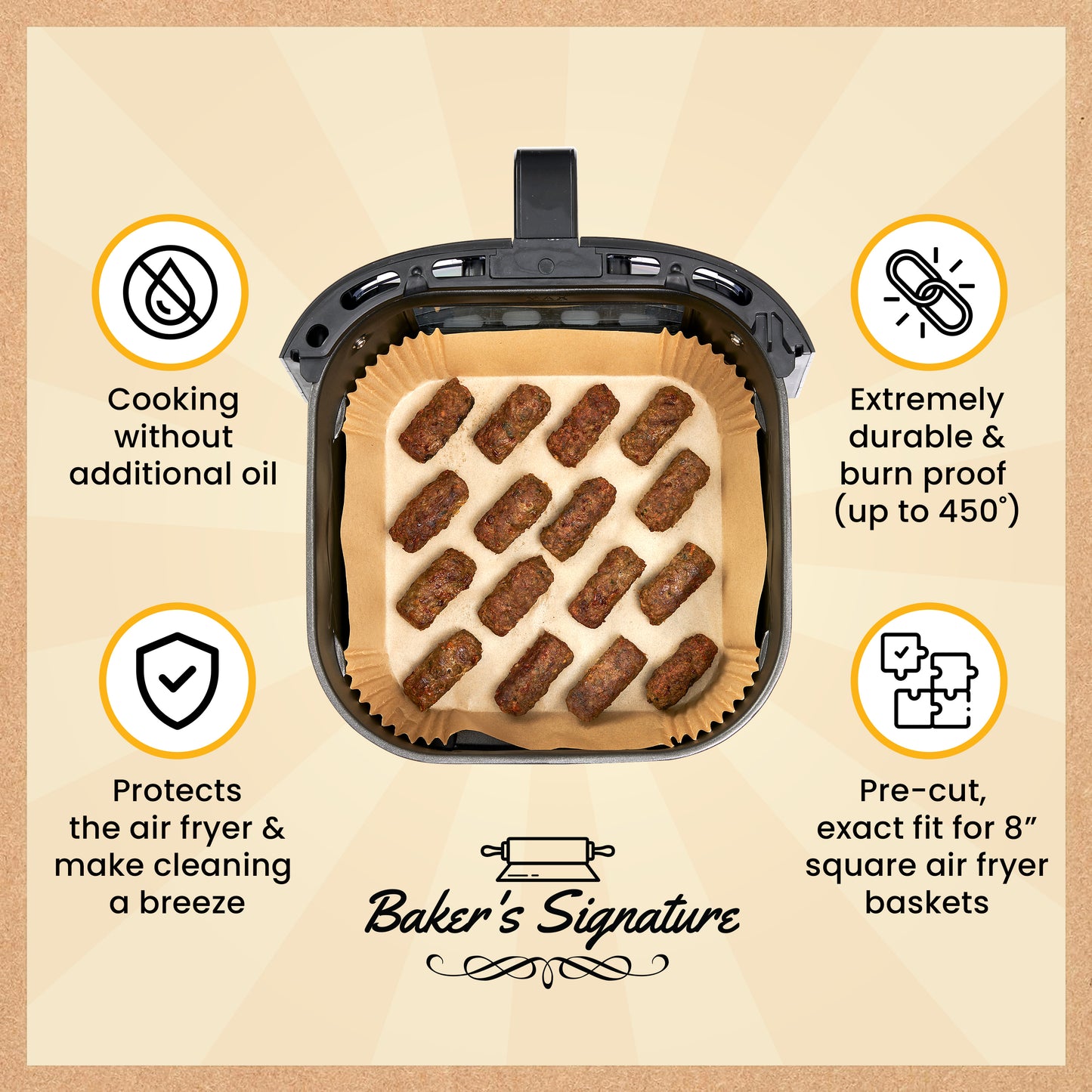 Air Fryer Liners Disposable, 400 Pcs 8" Square for 5-8 qt Basket Oil-proof grease guard for 5-8 qt basket, no scrubbing or residue; oven and microwave safe, food grade, 400 count