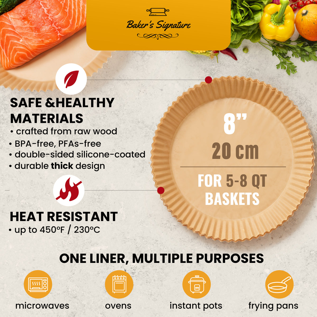 Round Air Fryer Liners for Ninja, 400 Pcs 8" for 5-8 qt Basket Disposable Non-Stick & Oil-Proof for Easy Cleanup – Unbleached Wood Pulp, Fits Foodi & Instant Pot