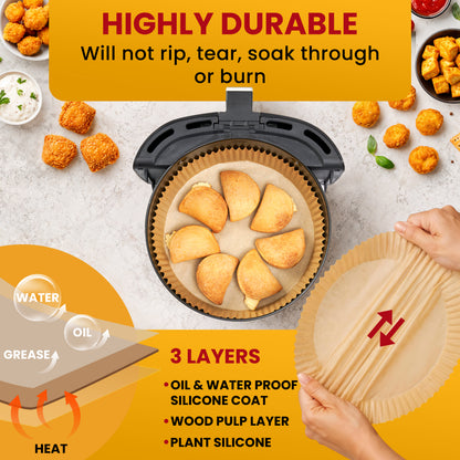 Round Air Fryer Liners for Ninja, 400 Pcs 8" for 5-8 qt Basket Disposable Non-Stick & Oil-Proof for Easy Cleanup – Unbleached Wood Pulp, Fits Foodi & Instant Pot