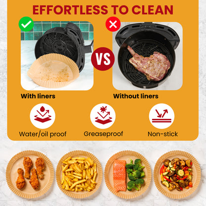 Round Air Fryer Liners for Ninja, 400 Pcs 8" for 5-8 qt Basket Disposable Non-Stick & Oil-Proof for Easy Cleanup – Unbleached Wood Pulp, Fits Foodi & Instant Pot